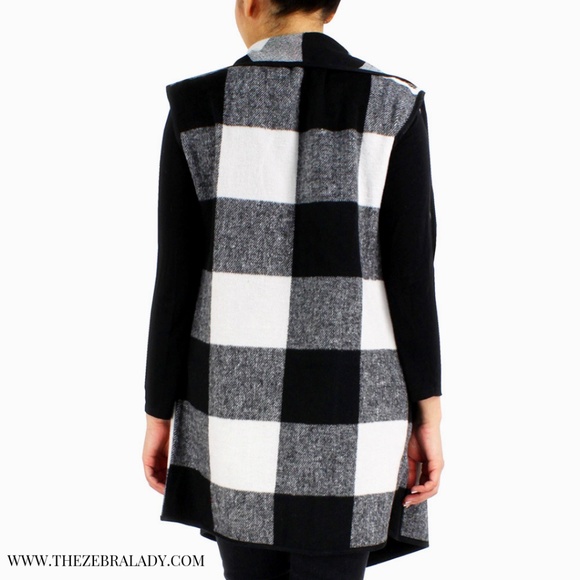 Buffalo Check Black White Vest - Picture 2 of 2